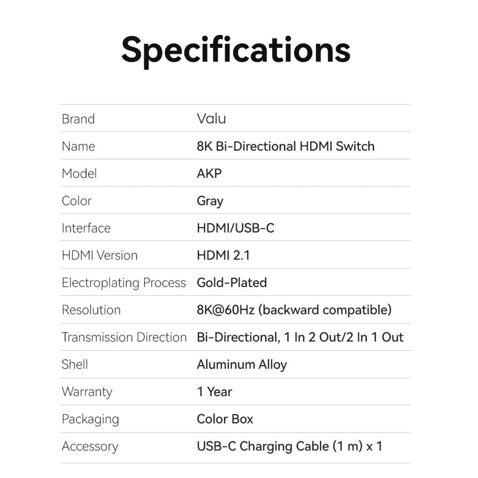 Valu HDMI 2.1 Splitter & Switch